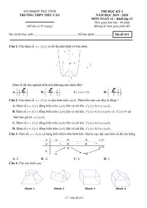 Đề thi học kỳ I môn Toán Lớp 12 - Mã đề 013 - Năm học 2019-2020 - Trường THPT Tiểu Cần